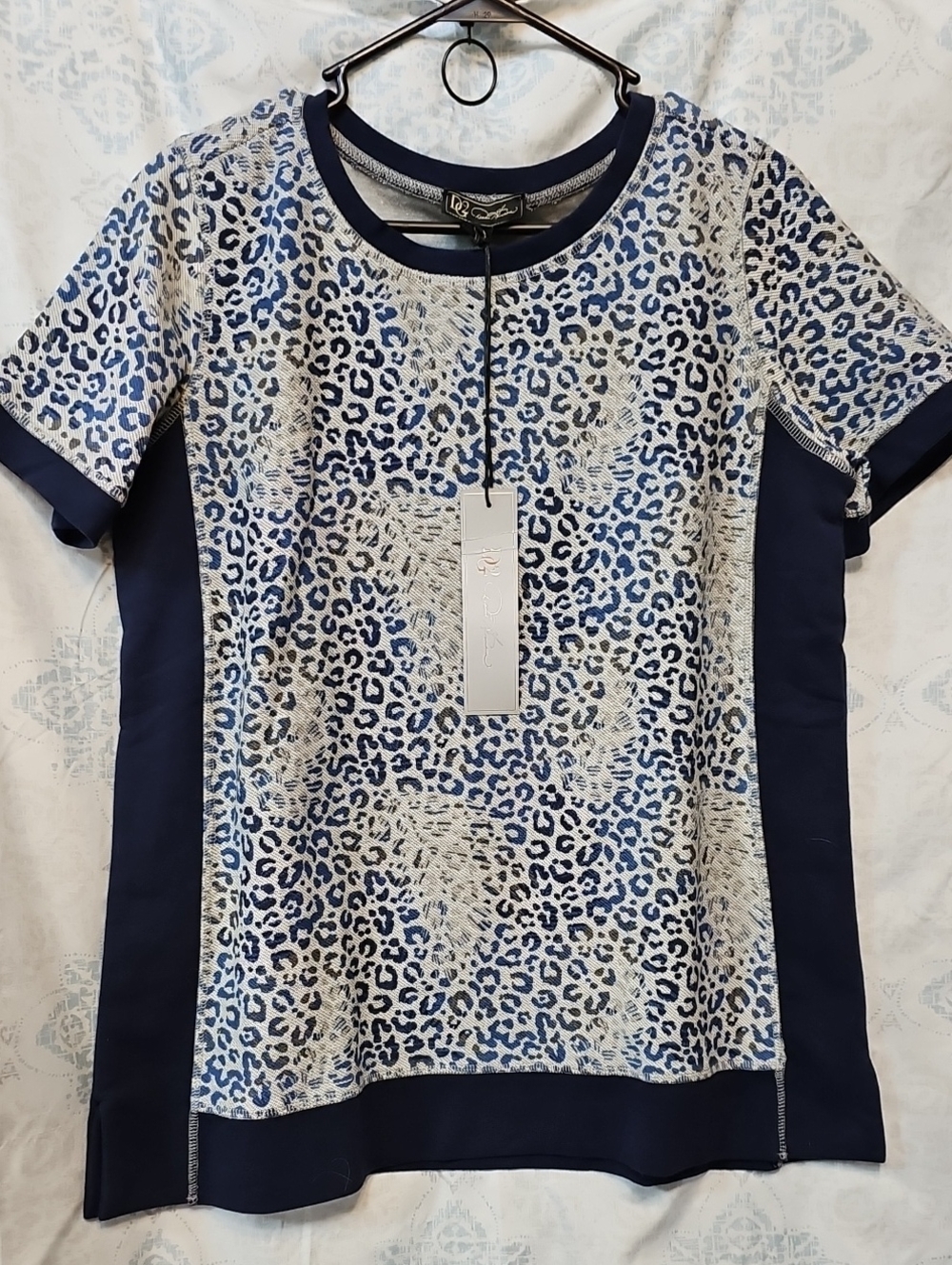 Blue & White Leopard Print Short Sleeve Top Diane Gillman
